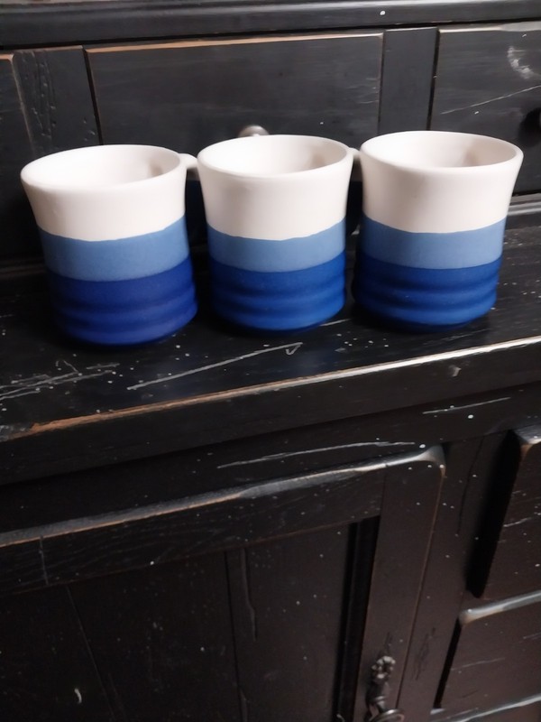Tiwan Ceramic/Stone Wear Mug -  Made In Taiwan - 3 pcs -  Blue/Cream Stone Color