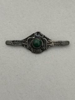 Vintage Native American Sterling Silver Floral Thunderbird Bar Pin 1.9” 4.1g