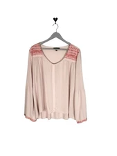 Signature Studio Embroidered Boho Top Size 2X Bell Split Sleeve Blush