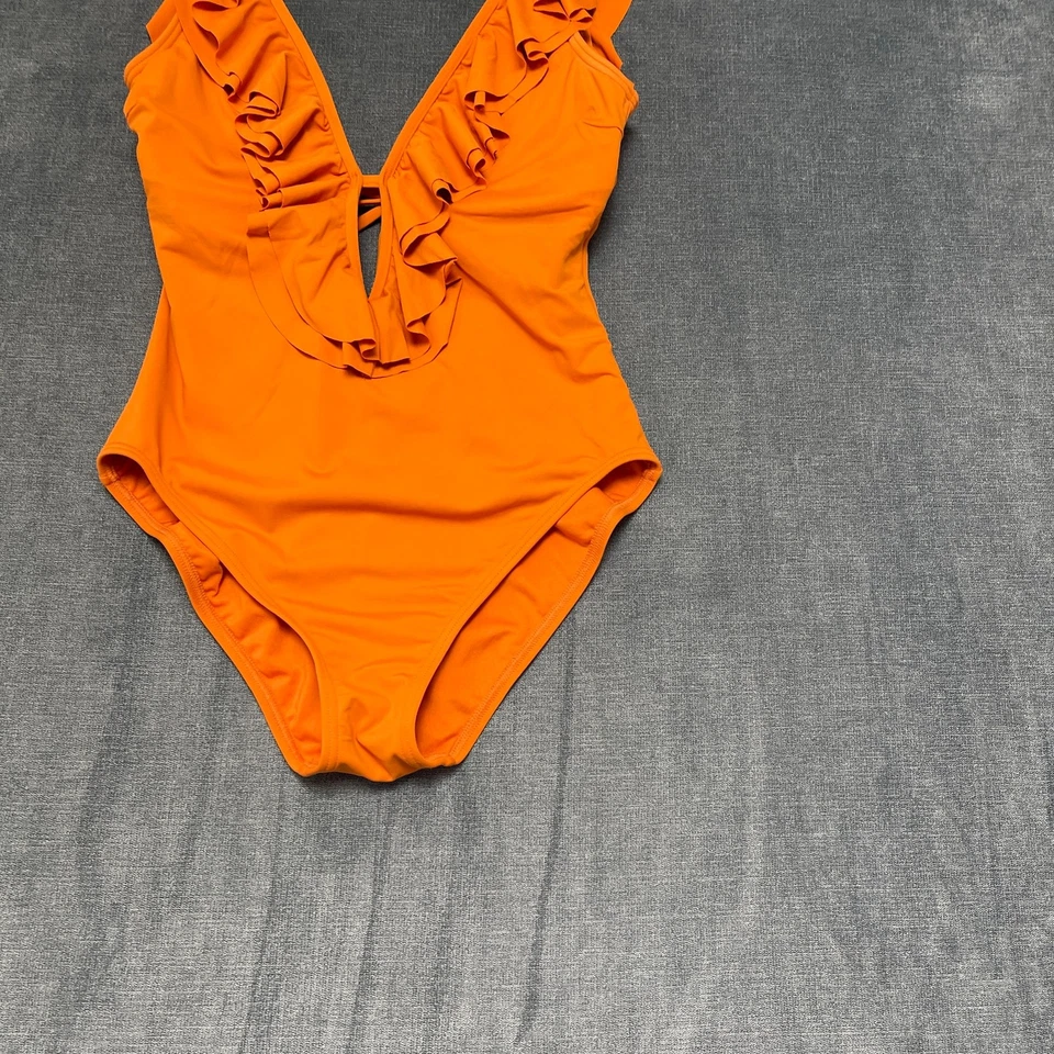 Michael Kors Swimsuit Womens 8 Orange Nylon Stretch Ruffle Low Back One Piece - Image 2 of 4