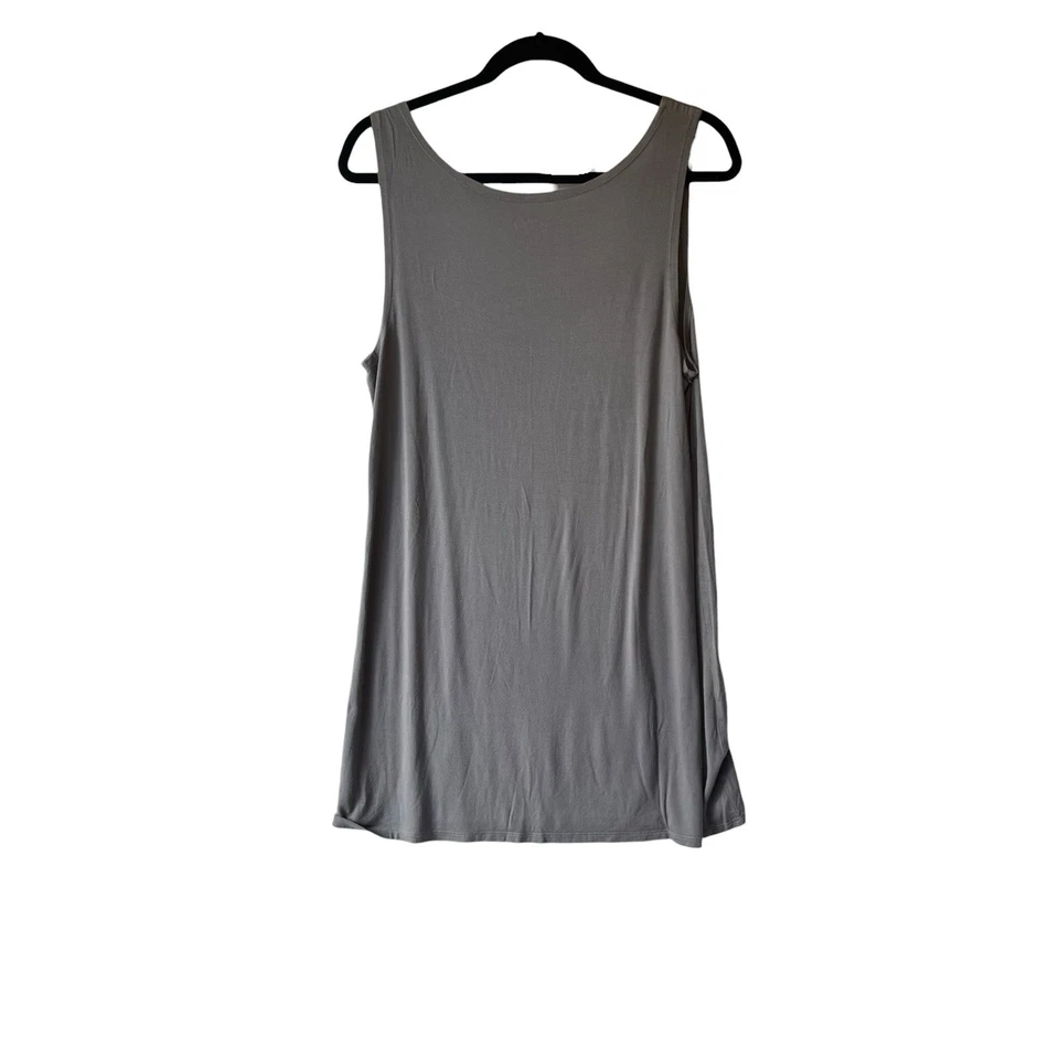 LOGO by Lori Goldstein Long Tunic tank top Large Gray Scoop neck Rayon stretch - Image 2 of 4