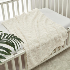 Cozy Soft Warm Sherpa Baby Blanket 30x40in White Heart Newborn Infant Gift