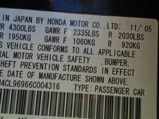 Driver Left Tail Light Quarter Panel Mounted Fits 06-08 TSX 1699700