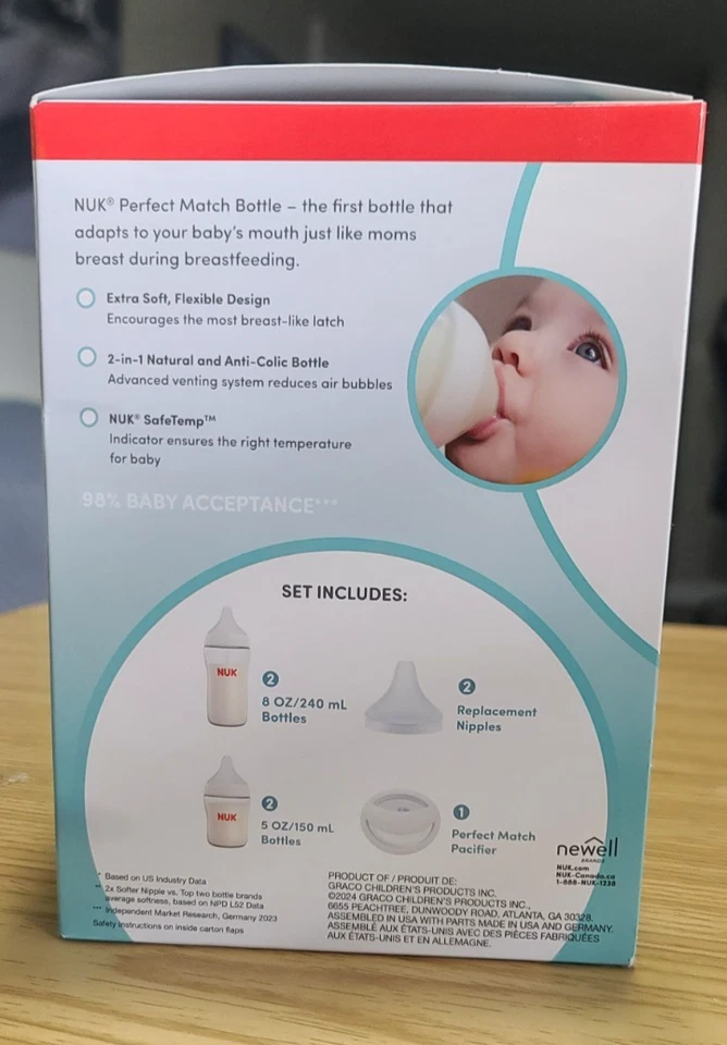 NUK Perfect Match Baby Bottle & Pacifier Set, 7 Piece Newborn Gift Set - Image 2 of 2