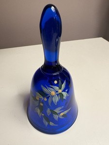 VTG FENTON Cobalt Blue Glass Bell Hand Painted & Signed-No Chips/crack+FAST ship