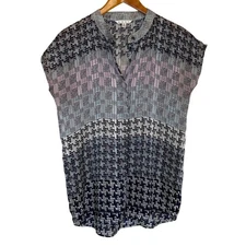 Cabi Top Women S Blue 735 Astor Houndstooth Boxy Casual Chic Office Modern