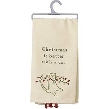 Primitives by Kathy "Christmas Is Better With a Cat" Dish Towel