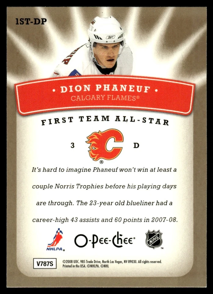 2008-09 O-Pee-Chee First Team All-Stars Dion Phaneuf Calgary Flames #1ST-DP - Image 2 of 2