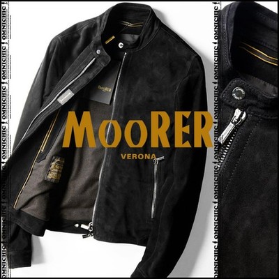 MOORER Lamb Leather Single Rider Jacket, Size 46, Black #QYELBY