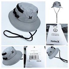 Hurley Boonie Hat - L/XL - Grey/Black - Ripstop Mesh Vent Drawcord UPF 50+ - NWT