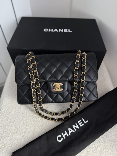 Chanel Classic Timeless Small Double Flap Black Lambskin Gold Hardware