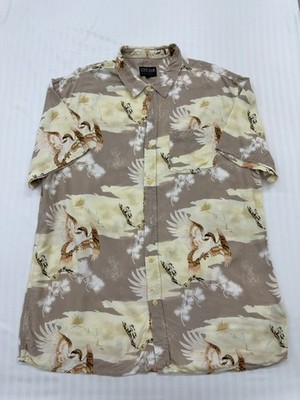 Lucid Mens Shirt Taupe Floral Viscose Button Down L