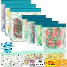 10 Pack Reusable Silicone Bags Dishwasher Safe Leakproof Food Storage Travel New