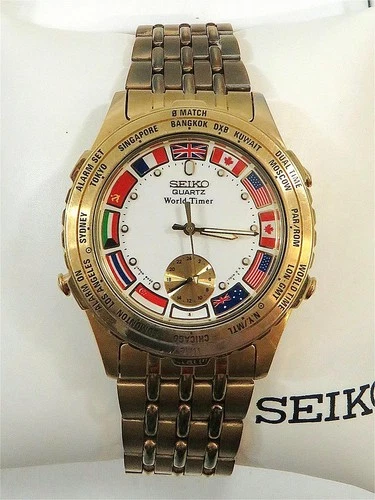 VINTAGE 1980S SEIKO QUARTZ WORLD TIMER MEN'S WATCH 8V22-7008 *NEEDS NEW BATTERY*