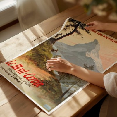 Vintage Mountain Travel Poster Wall Art - Alpine Landscape Home