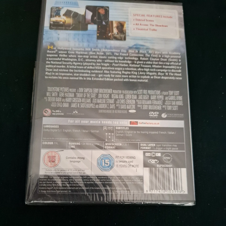 Enemy Of The State (DVD Extended Edition)- Will Smith Gene Hackman -New & Sealed - Image 2 of 2