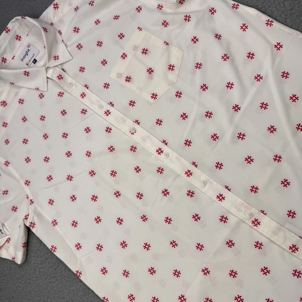 Camisa Insight Microsoft Para Hombres XL Blanca Roja Logo Patrón Abotonada Manga Corta Foto 3 de 4