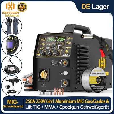 6IN1 SYN Schweißgerät Aluminium MIG Gas/Gaslos 250A 230V WIG ARC Spot &Spoolgun