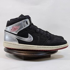 UPC 193152249141 product image for Air Jordan 1 Mid SE Shoes Mens Size 10.5 Black Silver Red OG 554724-057 Retro | upcitemdb.com