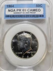 1964 Kennedy Half Dollar SILVER coin. Graded Proof Cameo By NGA. Grade in Photos