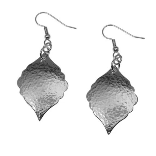 Pendientes colgantes martillados martillados hechos a mano de plata de ley 925 arabesco d5 - Imagen 4 de 6