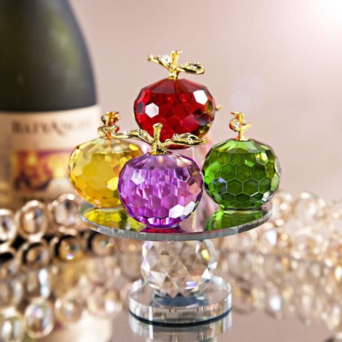 5 Colors Crystal Faceted Apples Ornament Glass Figurines with Rotatable Base - Picture 6 of 6
