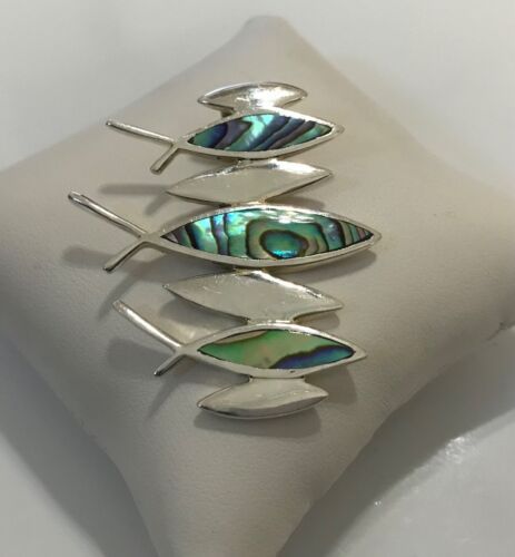 VTG Sterling Silver & Inlaid Abalone Shell Fish Pe