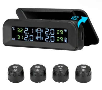 Car Wireless Solar TPMS LCD Tire Pressure Monitoring System + 4 External Sensors