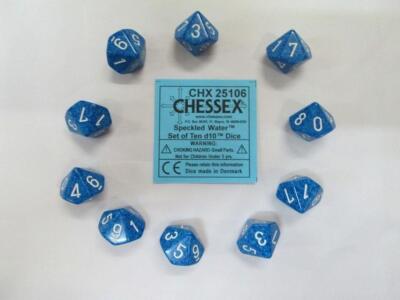 Chessex Dice Sets:Water Speckled - Ten Sided Die d10 Set (10) CHX 25106