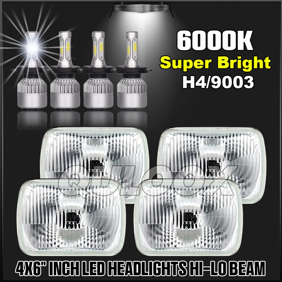 4pcs Fit Chrysler LeBaron 1977-1992 4x6" inch LED Headlights Halo Hi/Lo Beam DOT Foto 3 de 4