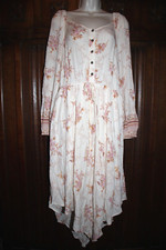 Knox Rose boho dress L white rose print metallic scarf hem beach festival resort