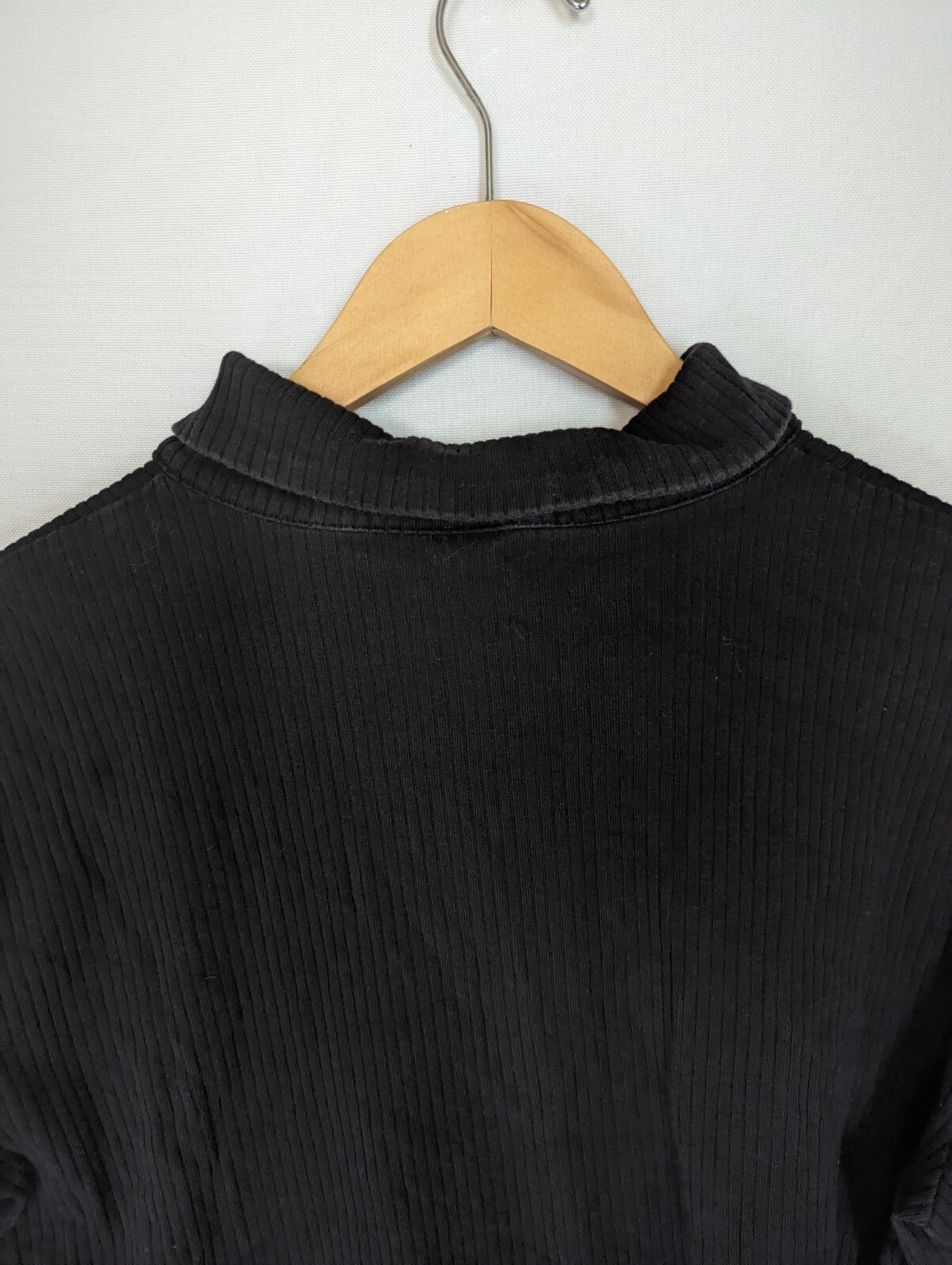 Soft Focus Black Ribbed Collared Ruffled Button C… - image 9