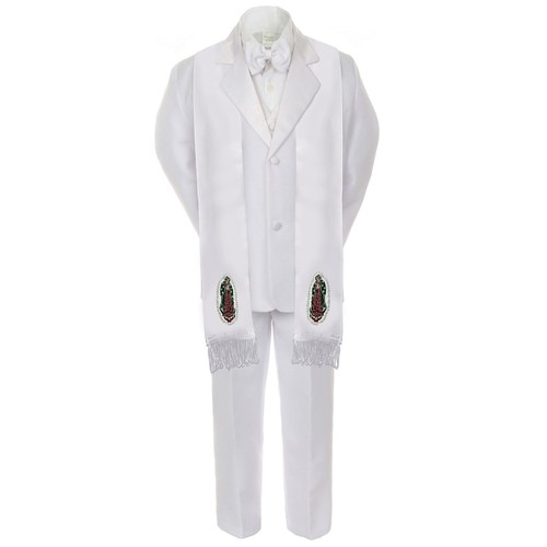Baby Toddler Boy Guadalupe on stole 6pcs Christening Baptism White SUIT TUXEDO - Picture 7 of 16