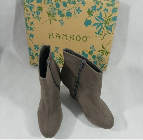 Bamboo Gray Suede Wedge Ankle Bootie 