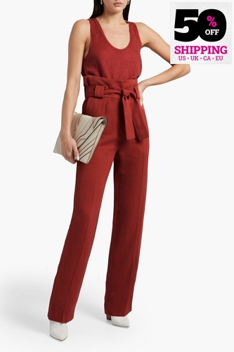 RRP€417 IRO Apollonia Trousers FR38 US6 UK10 M Linen Blend Belted Pleated Front