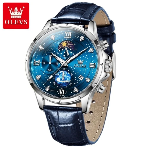 Orologio Impermeabile Quarzo Luminoso OLEVS Lusso Business Data Uomo Cinturino Pelle - Foto 7 di 24