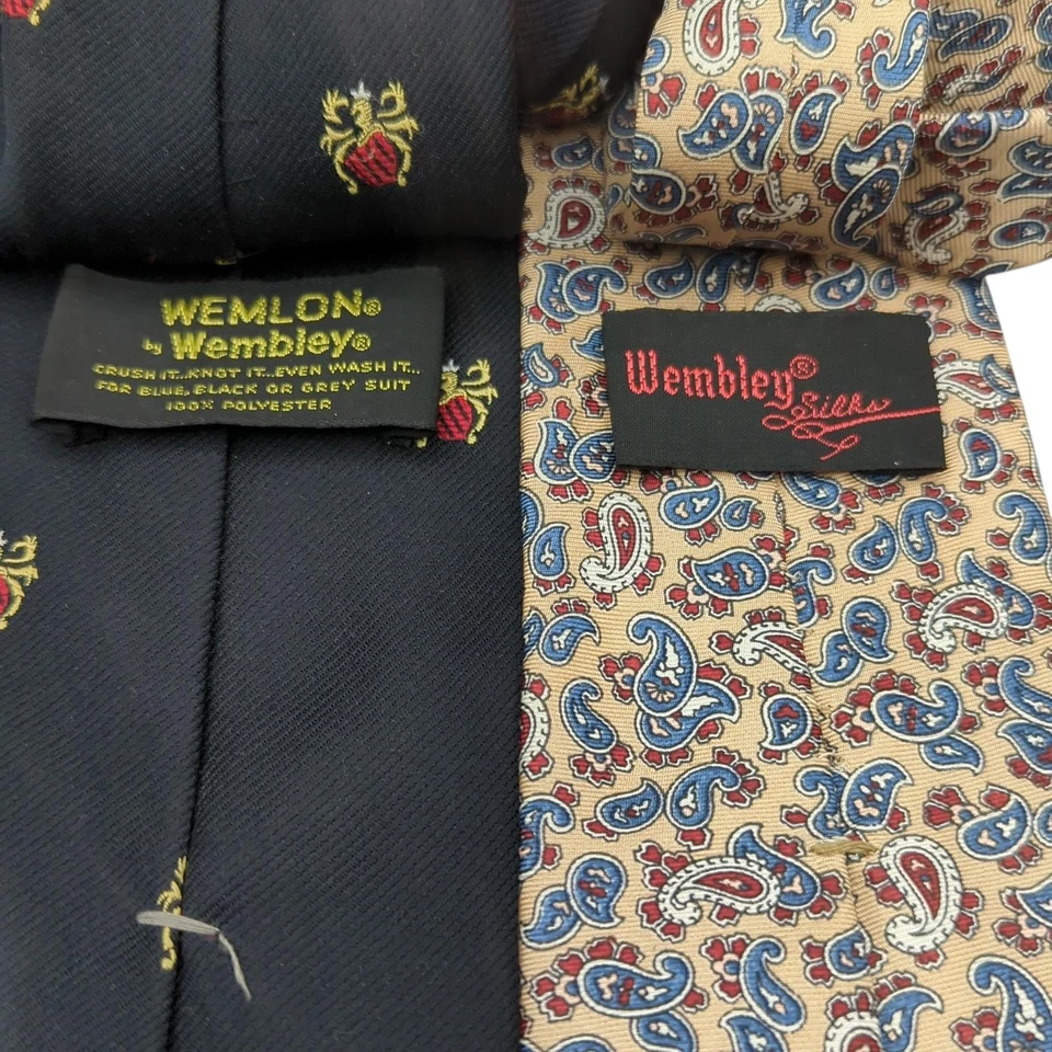 Lote de 2 corbatas vintage de cachemira con crestas y lágrima de Wembley para hombre Foto 4 de 4
