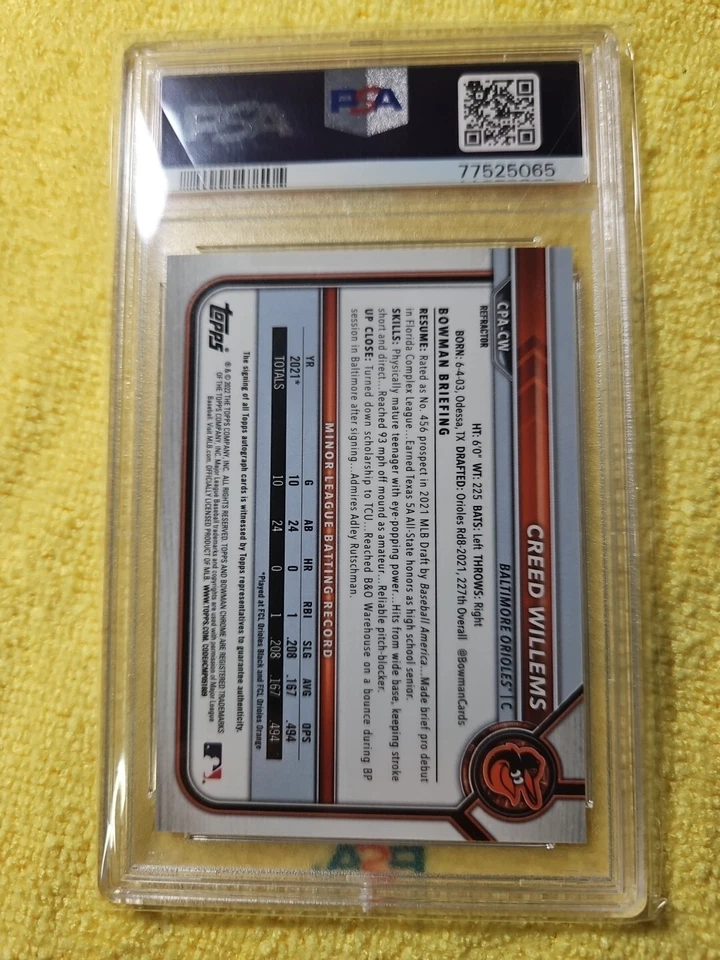 2022 Bowman 1st Creed Willems Chr. Pros .Auto- Refractor  PSA 9  #  494/499 - Image 2 of 2