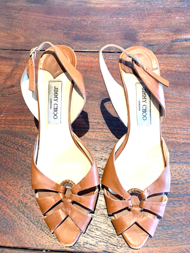 Women’s Strappy Brown Leather Jimmy Choo Sandals. 3.5-Inch Heels. Size 8. EUC - Picture 3 of 9
