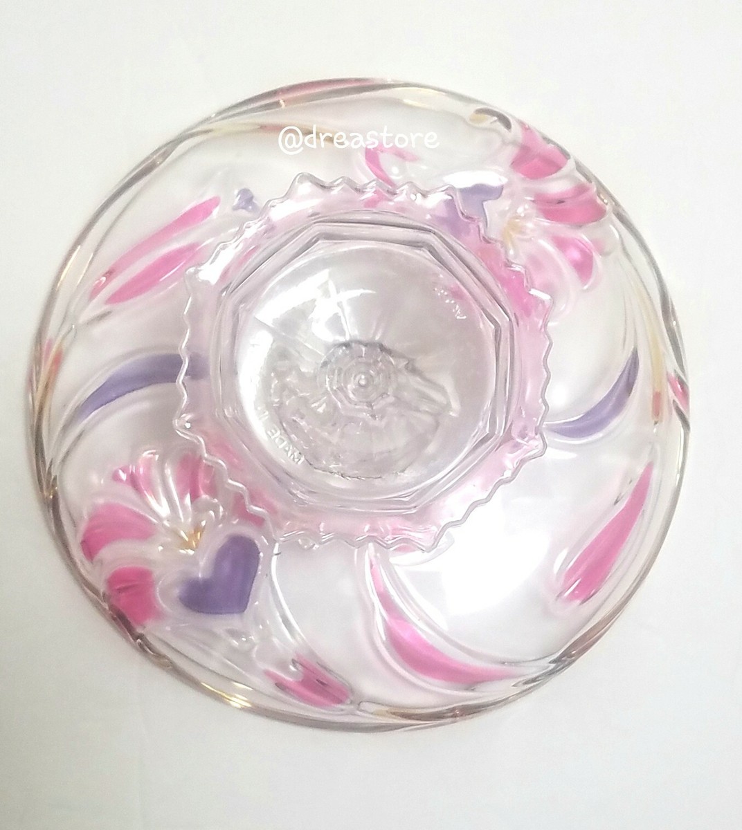 Vintage Soga Japan Glass Pedestal Candy Bowl Color Lily Floral