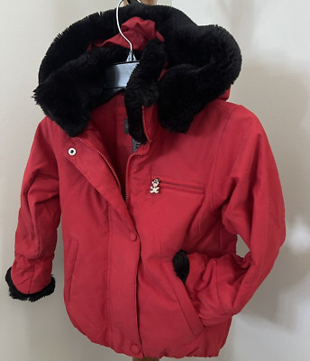 Copper Key Dillards Red Jacket Girls Small 4T Fur Collar Zip Coat Teddy Bear EUC