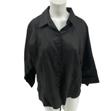 Gretchen Scott Designs Linen Black Knot Button Front Blouse Size XL Classic