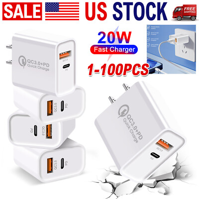 For iPhone Samsung S25 20W Fast Charger Block USB Type C Wall Power Adapter Lot