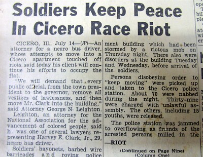 1951 newspaper WHITES attack NEGRO resident CICERO Illinois apartment building