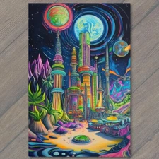 Art Print Futuristic Cityscape Neon Sci-Fi Alien World Space Scene Planets