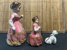 Vintage Lipper  & Mann Pink Lady & Girl Walking Dog Figurine