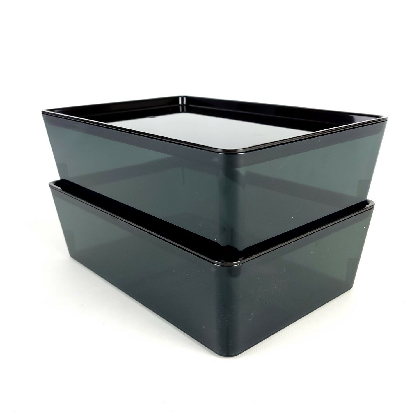 Lot of 2 Ikea KUGGIS Transparent Black Storage Container w/ Lid 7x10 1