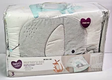 Parents Choice Gray Teal Elephant Stars 3 Piece Nursery Set Comforter Sheet NEW