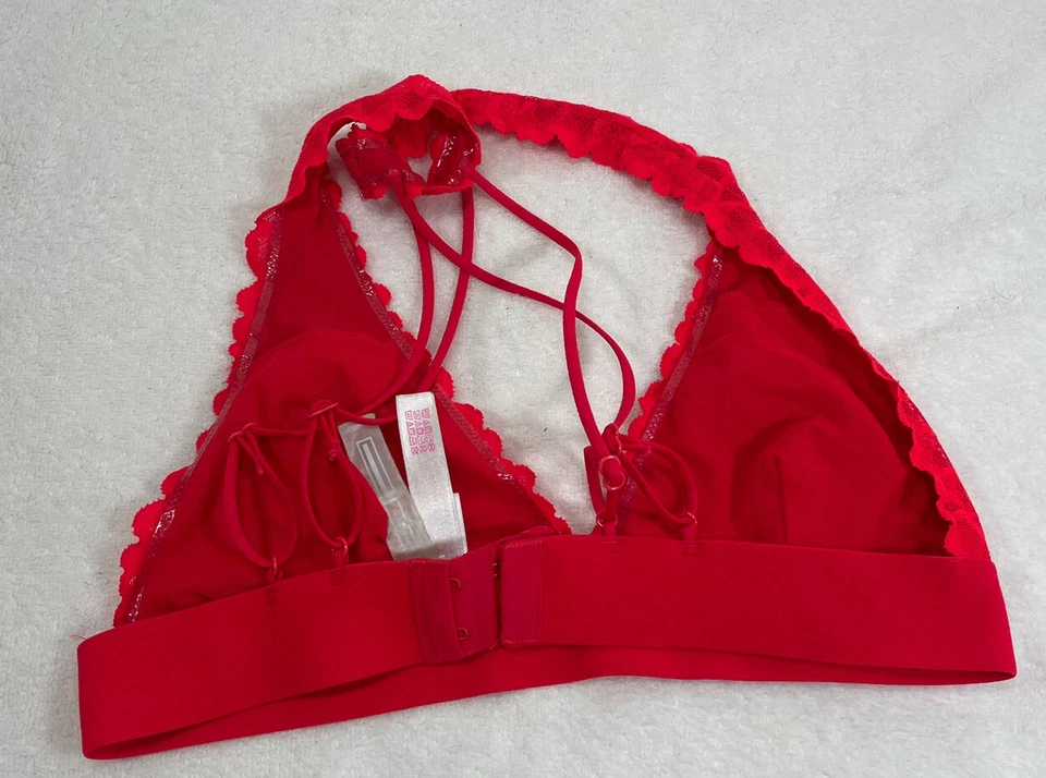 Sujetador triangular de encaje rojo seda rosa VS Foto 2 de 4