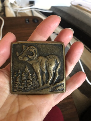 anacortes 1979 vintage handmade brass belt buckle ram rare